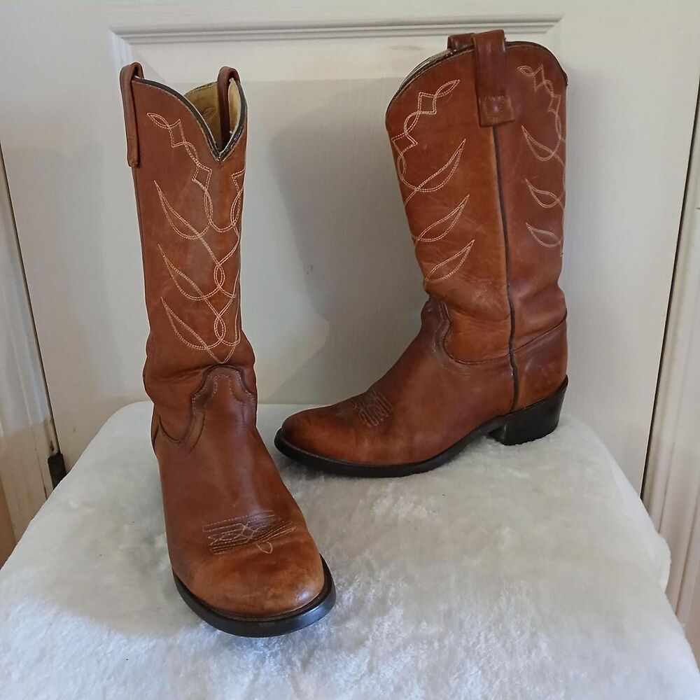 Vintage distressed brown leather cowboy boots Avonite soles 6.5C Made in USA